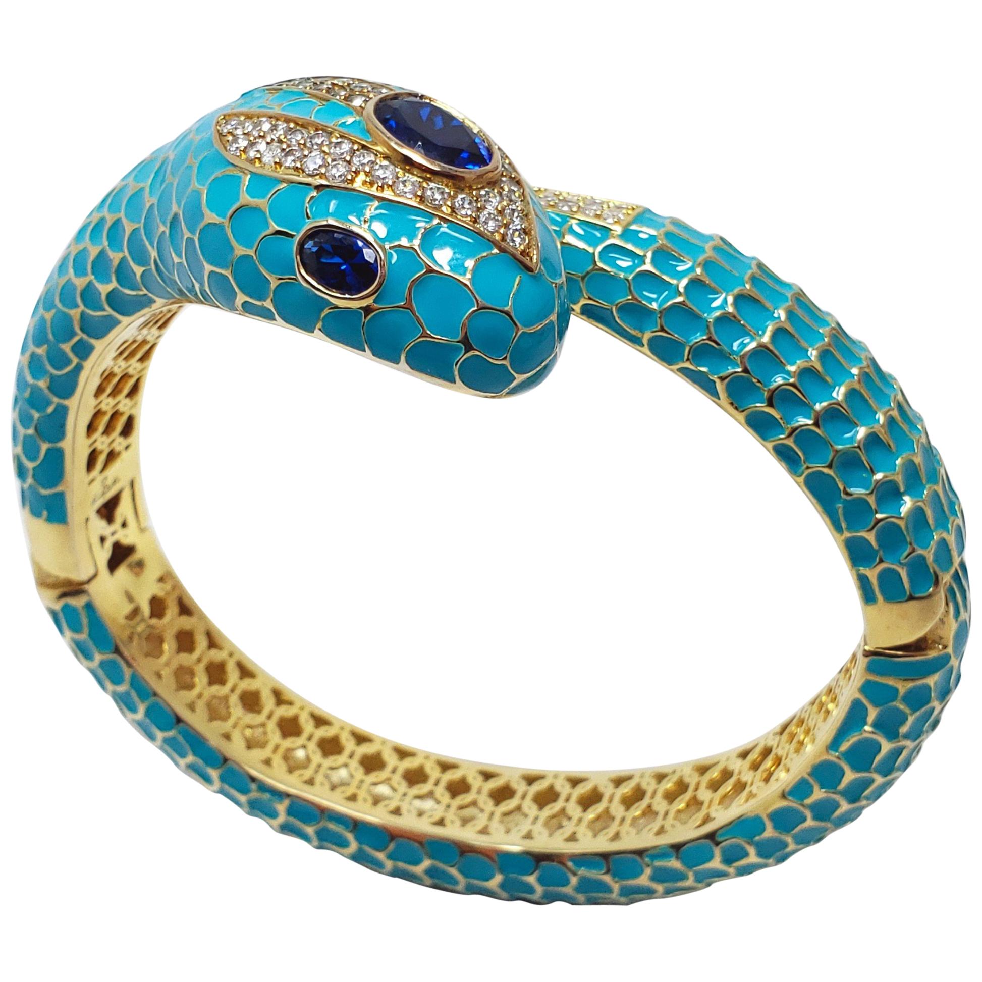 CZ by Kenneth Jay Lane KJL Cubic Zirconia Turquoise Coiled Snake Bangle Bracelet