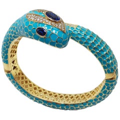 CZ by Kenneth Jay Lane KJL Cubic Zirconia Turquoise Coiled Snake Bangle Bracelet