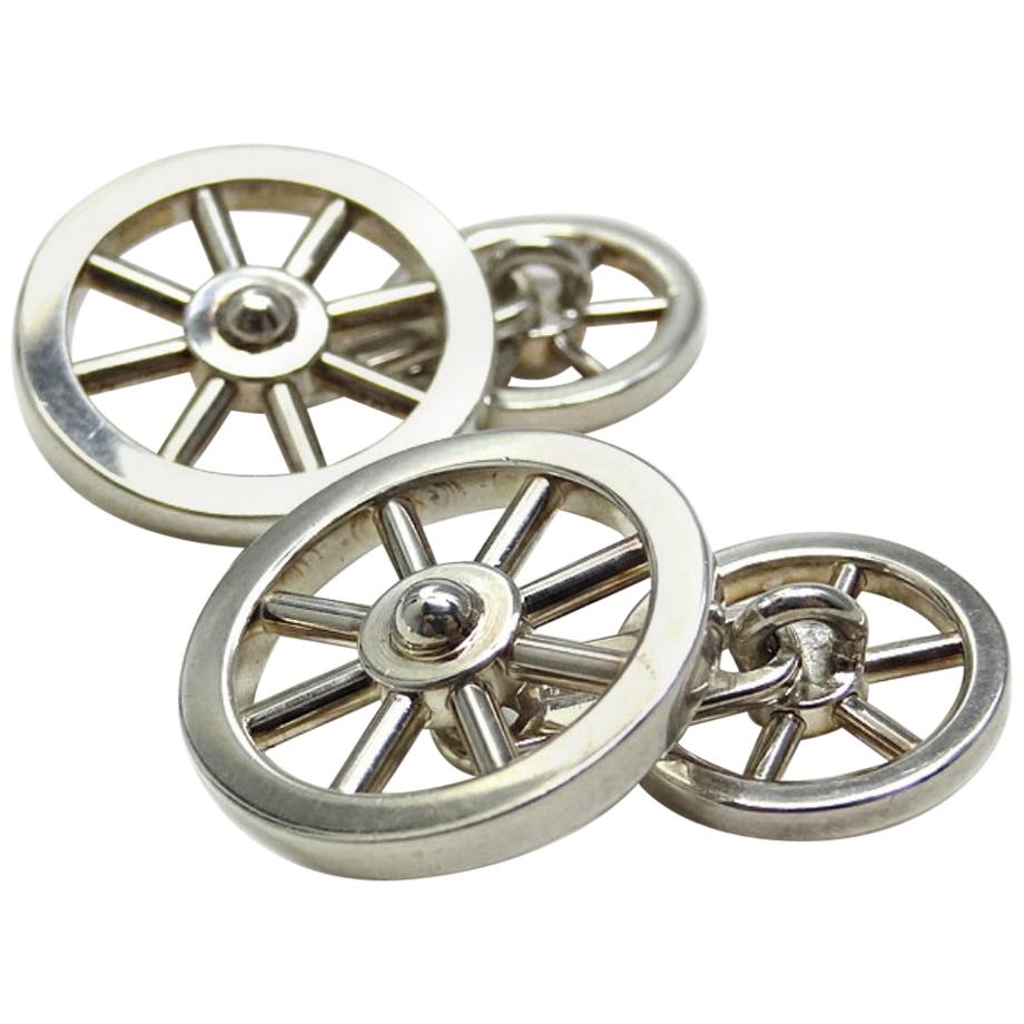 Hermes Silver 925 Wheel motif Cufflinks im Angebot