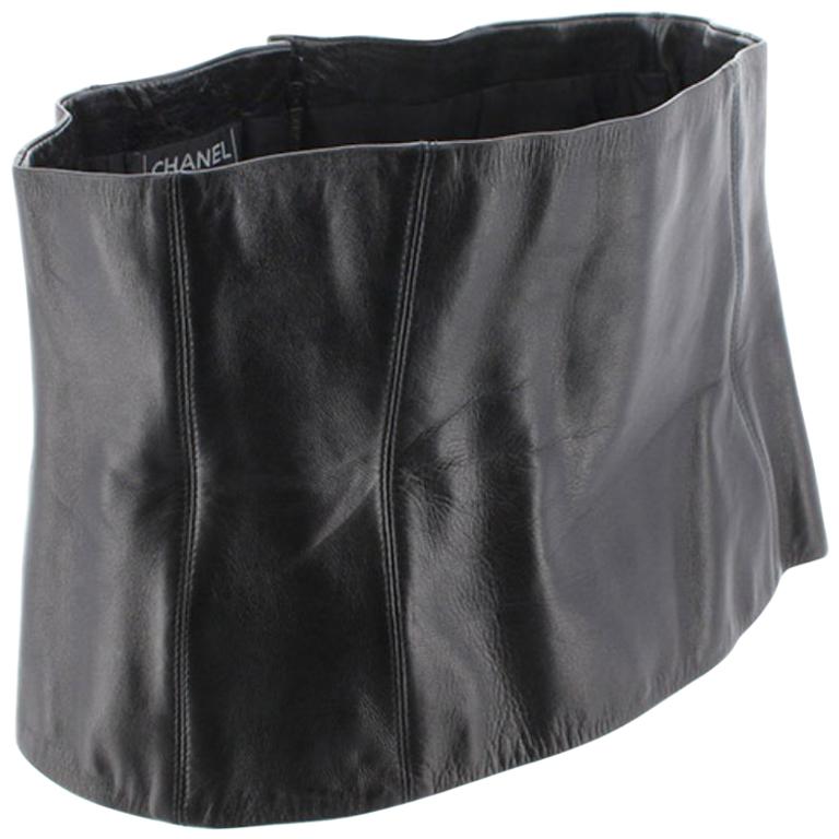 Chanel black leather corset wide waist belt #40 For Sale
