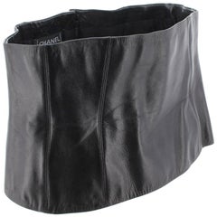 Chanel black leather corset wide waist belt #40