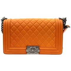 Chanel Orange Leather Crossbody Boy Bag