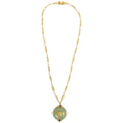 Vintage Gianni Versace jade green medusa pendant necklace with coloured stones