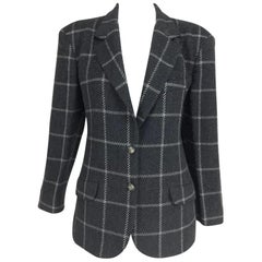 Gucci Charcoal Windowpane Check Wool Cashmere Blazer 1980s