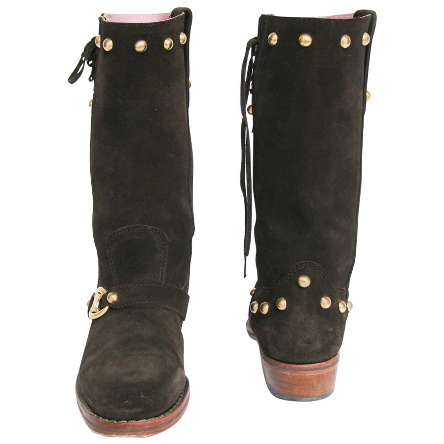 CELINE Boots in Brown Velvet Calfskin Size 36 For Sale