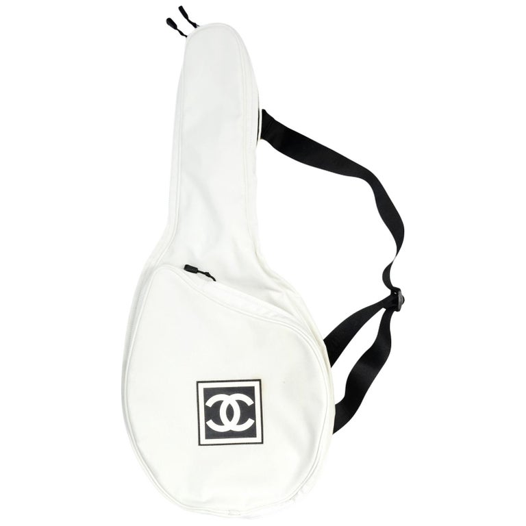Chanel Collectors Off White Canvas Tennis Racquet Cover Bag w/ CC