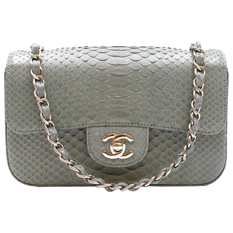 Chanel Grey Python Mini Flap Bag For Sale