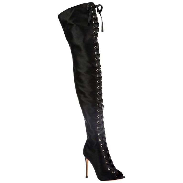 Gianvito Rossi Marie Lace-Up Satin Over-The-Knee Boots For Sale at 1stDibs  | gianvito rossi lace up boots, lace up over the knee boots, gianvito rossi thigh  high boots