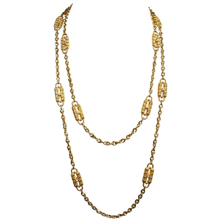 JBK Jacqueline Kennedy Gold Tone Rhinestone Double Strand Paperclip Necklace at 1stDibs
