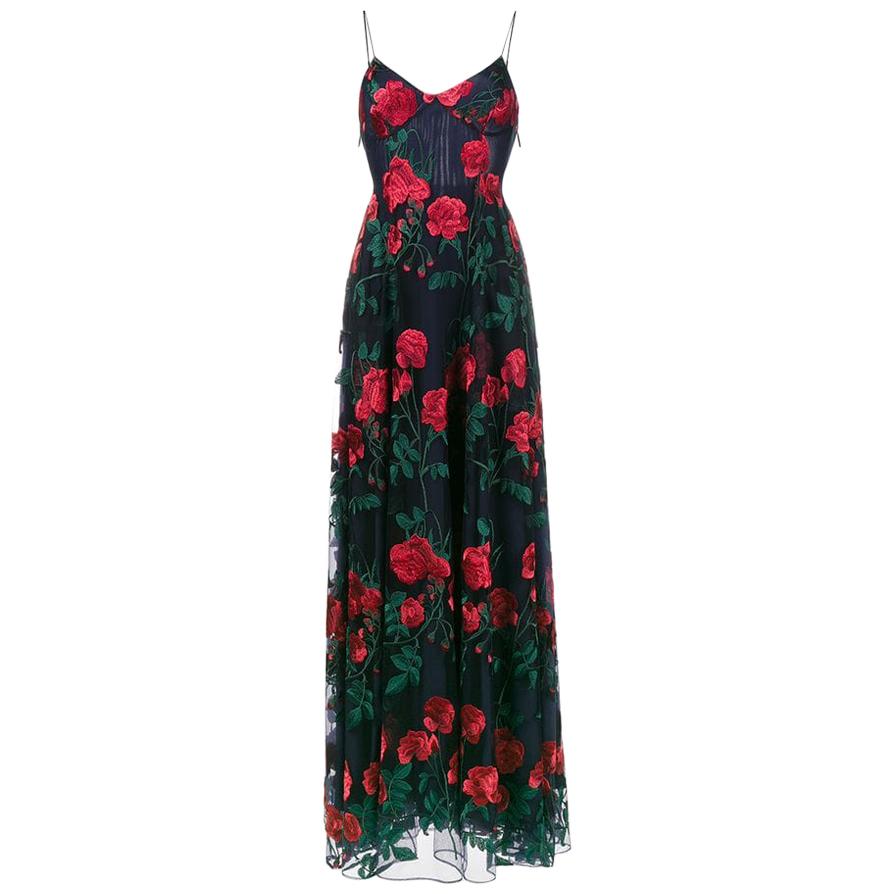 Adam Selman Rose Embroidered Tulle Gown 