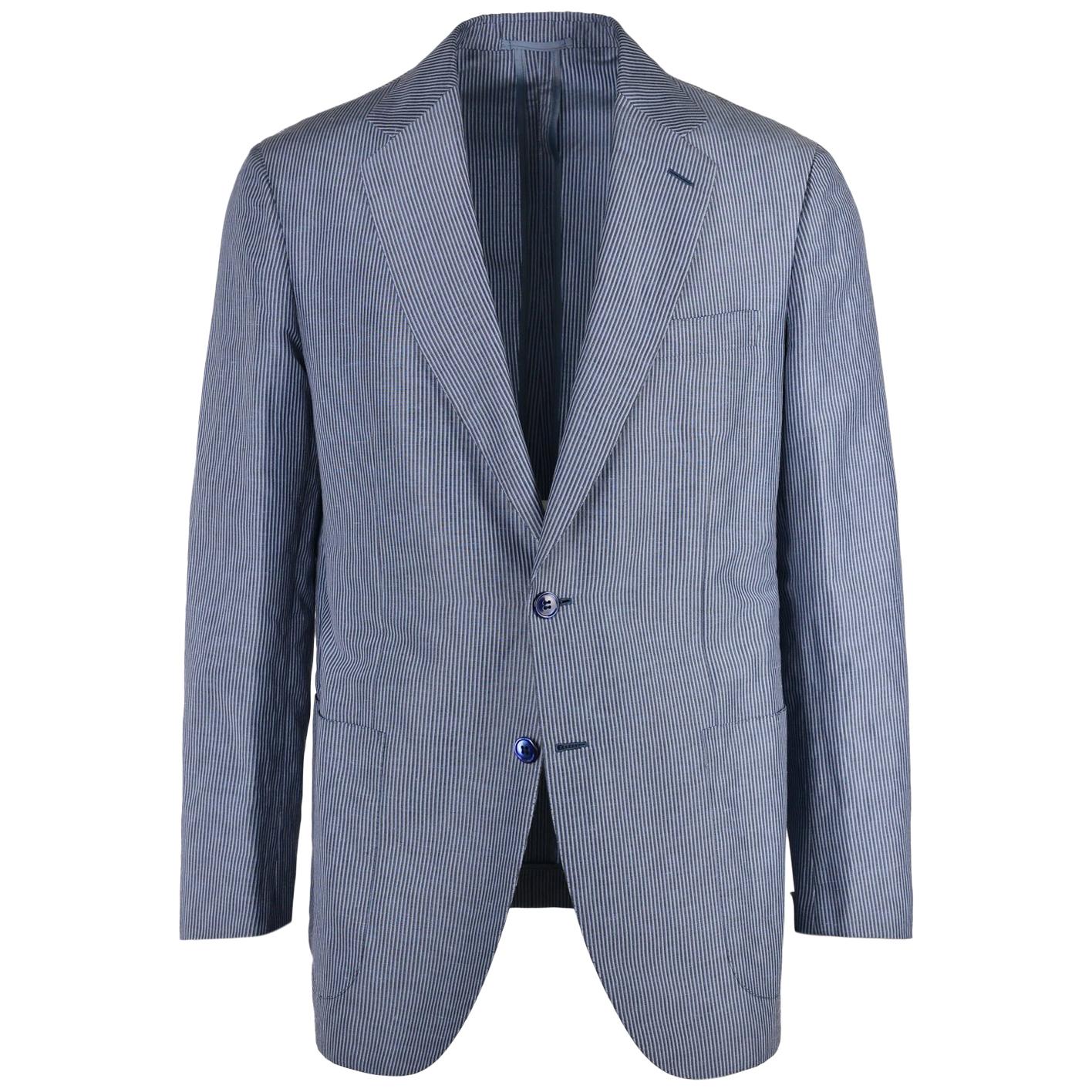 Brioni Men Blue Striped Linen Textured Piuma Sportcoat  For Sale