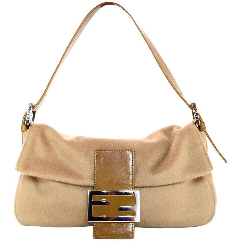 Fendi Camel Cashmere Baguette Bag W/ Enamel FF Logo Buckle For Sale at ...