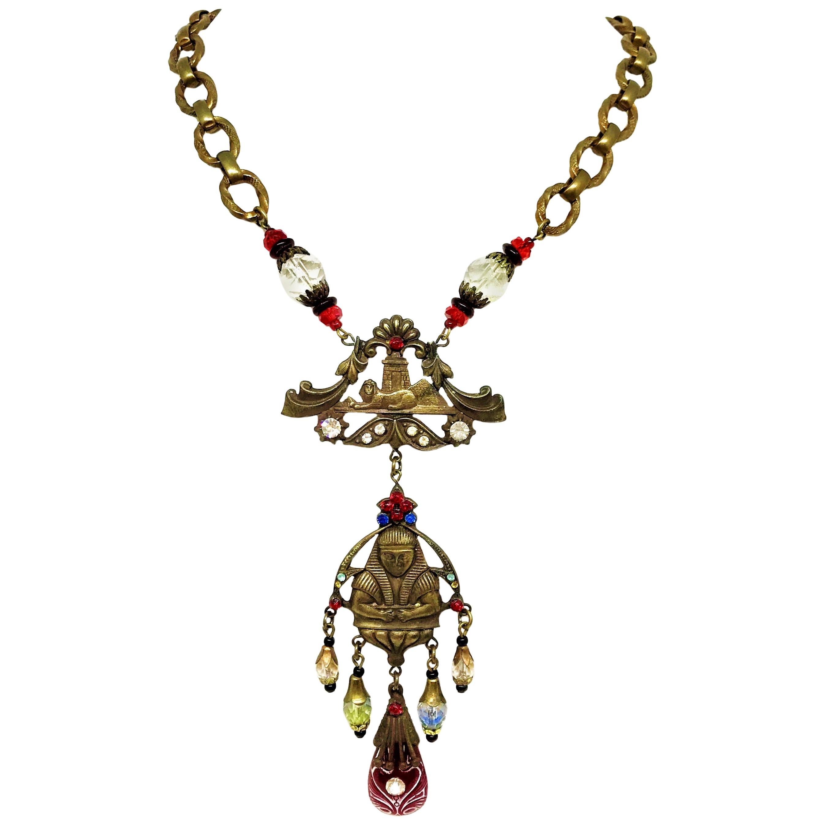 Circa 1920s to 1930s Czechoslovakian Egyptian Revival Necklace For Sale