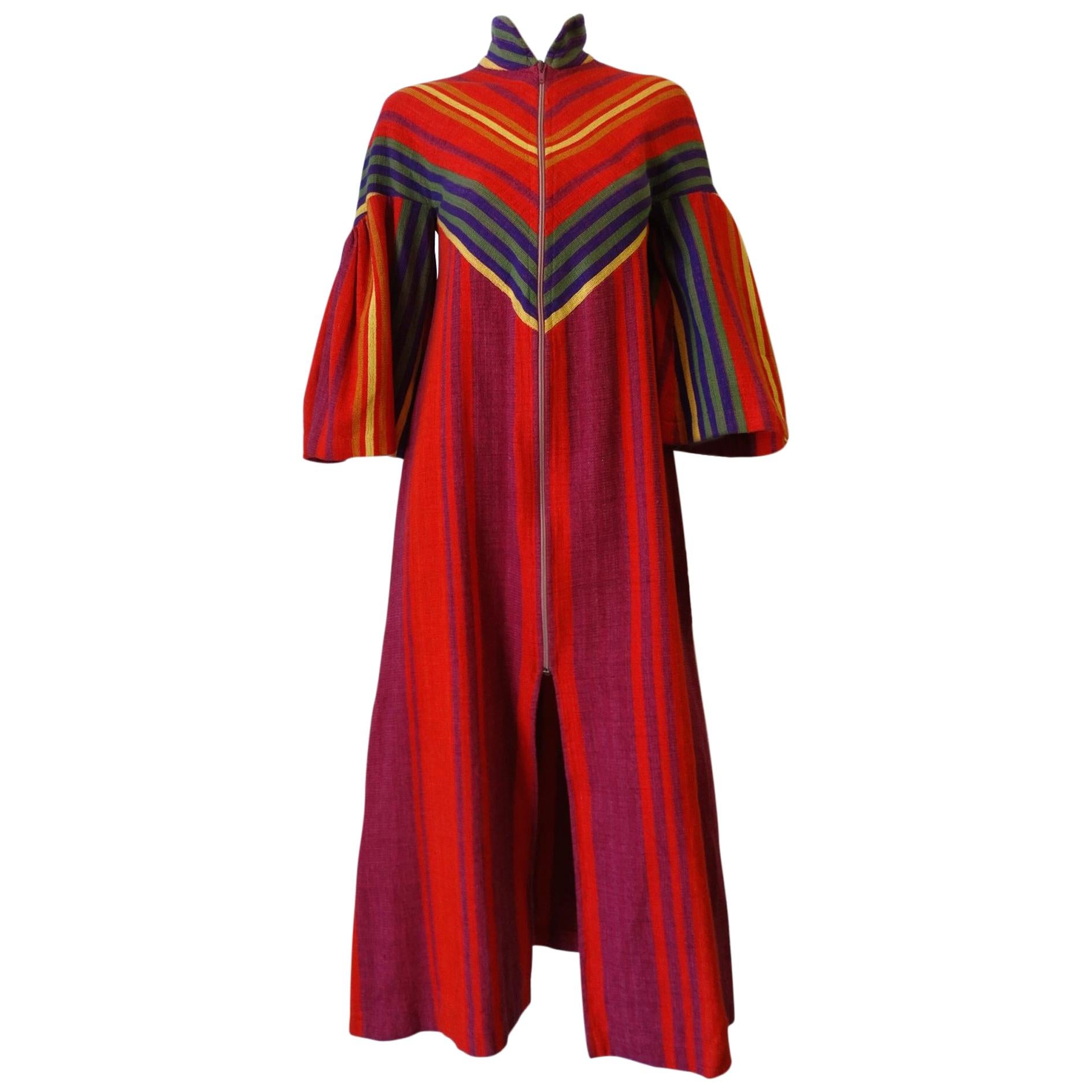 1970s Rikma Rainbow Asymmetrical Striped Zip-Up Dress 
