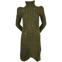 2010 CELINE by PHOEBE PHILO moss green cable knit sweater dress