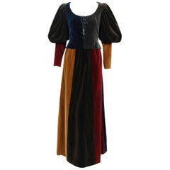 1970 Yves Saint Laurent Corset Lace-Up Mutton Sleeve Velvet Blouse 
Maxi Skirt