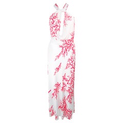 VALENTINO Robe dos nu en jersey blanc à motif de corail rouge croisé, taille 42