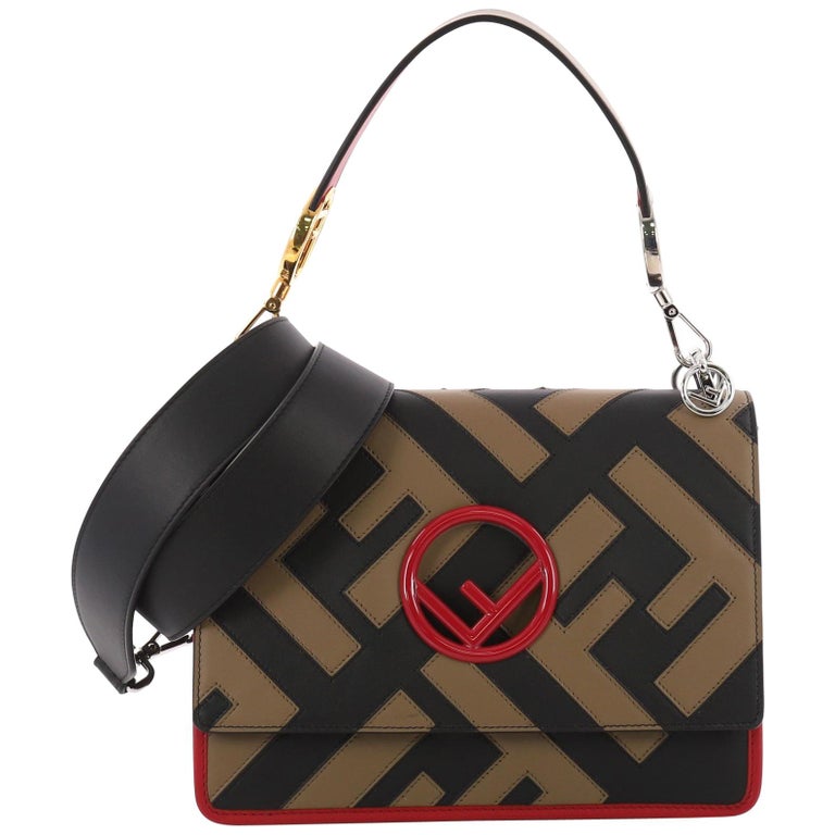 Fendi Kan I F Shoulder Bag Inlaid Zucca Leather Medium at 1stDibs