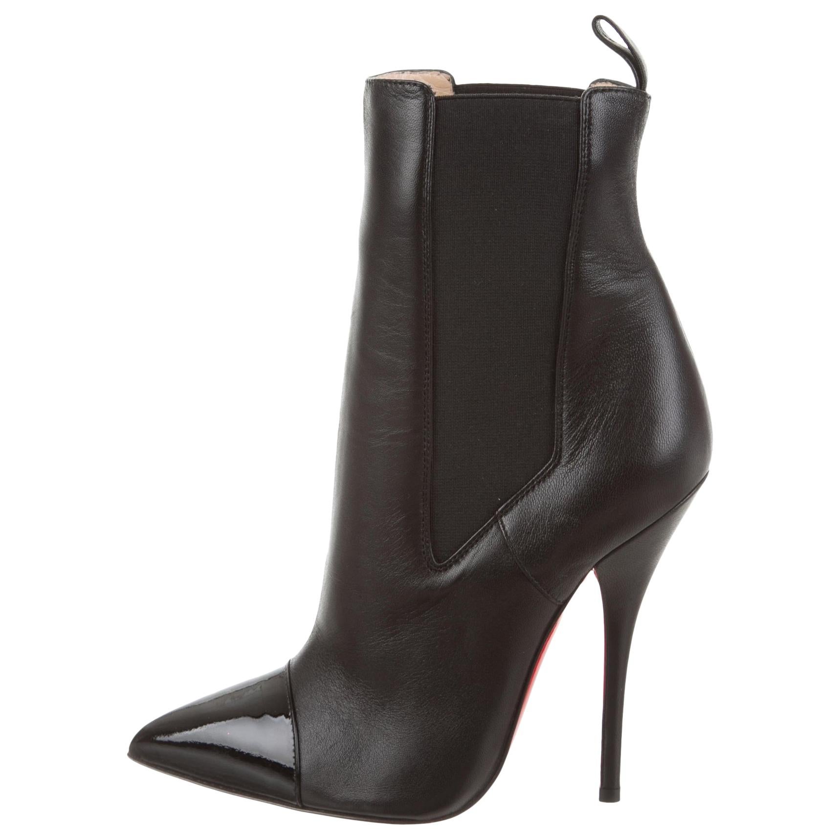 Christian Louboutin NEW Black Leather Patent Pointy Evening Ankle Boots Booties 