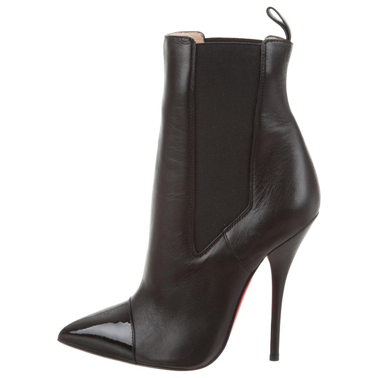 Christian Louboutin NEW Black Leather Patent Pointy Evening Ankle Boots ...