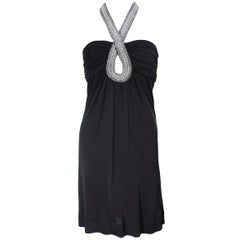 R.E.D. VALNETINO Black Jersey Dress with Rhinestone Collar Halter Detail Size S