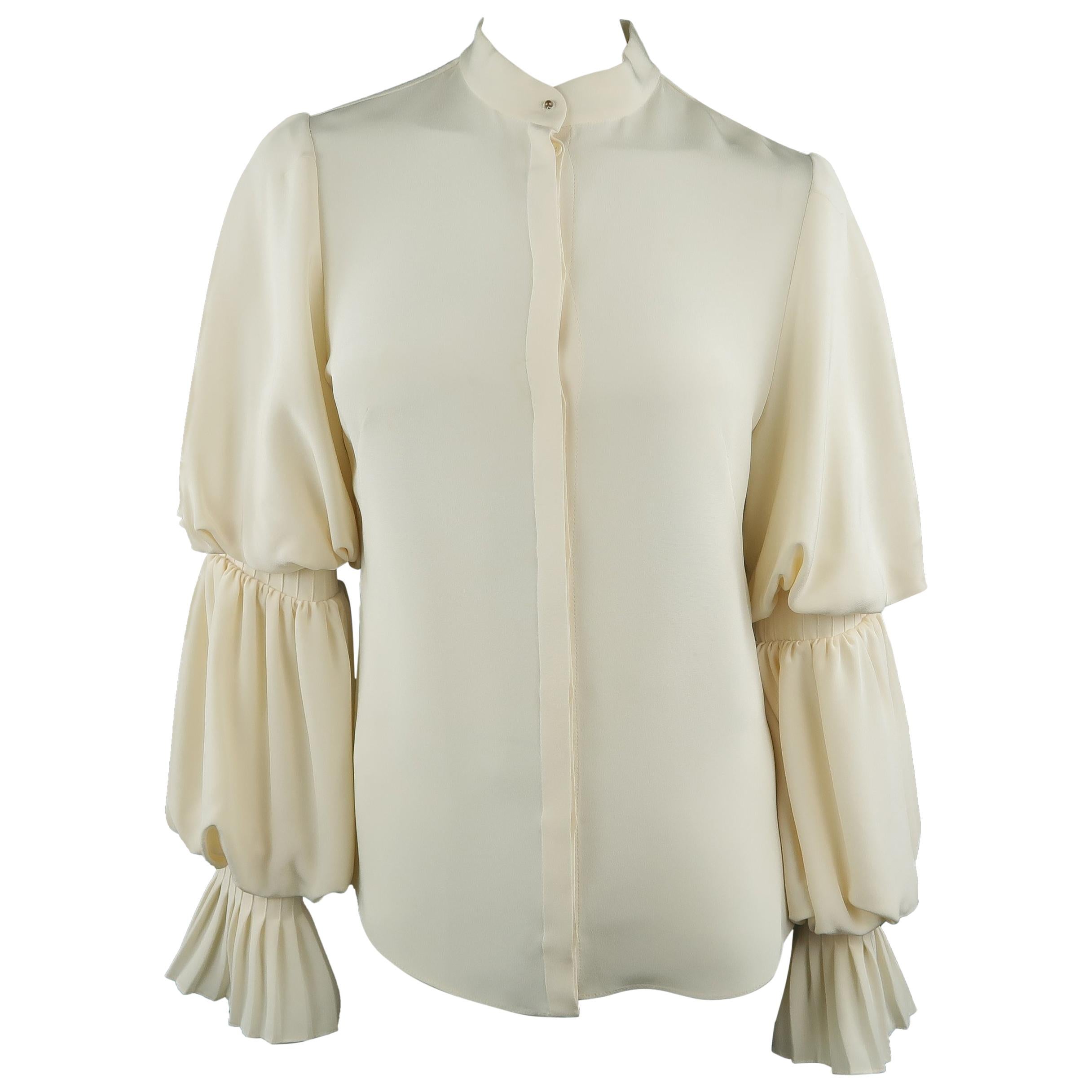 ALEXANDER MCQUEEN Size 4 Cream Silk Layered Bishop Ruffle Sleeve Blouse