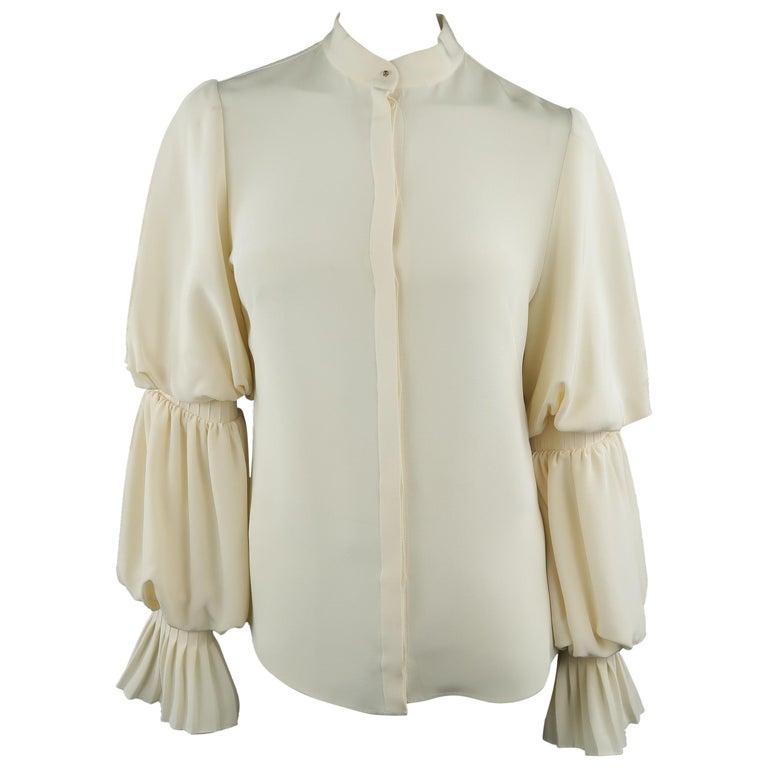 ALEXANDER MCQUEEN Size 4 Cream Silk Layered Bishop Ruffle Sleeve Blouse ...