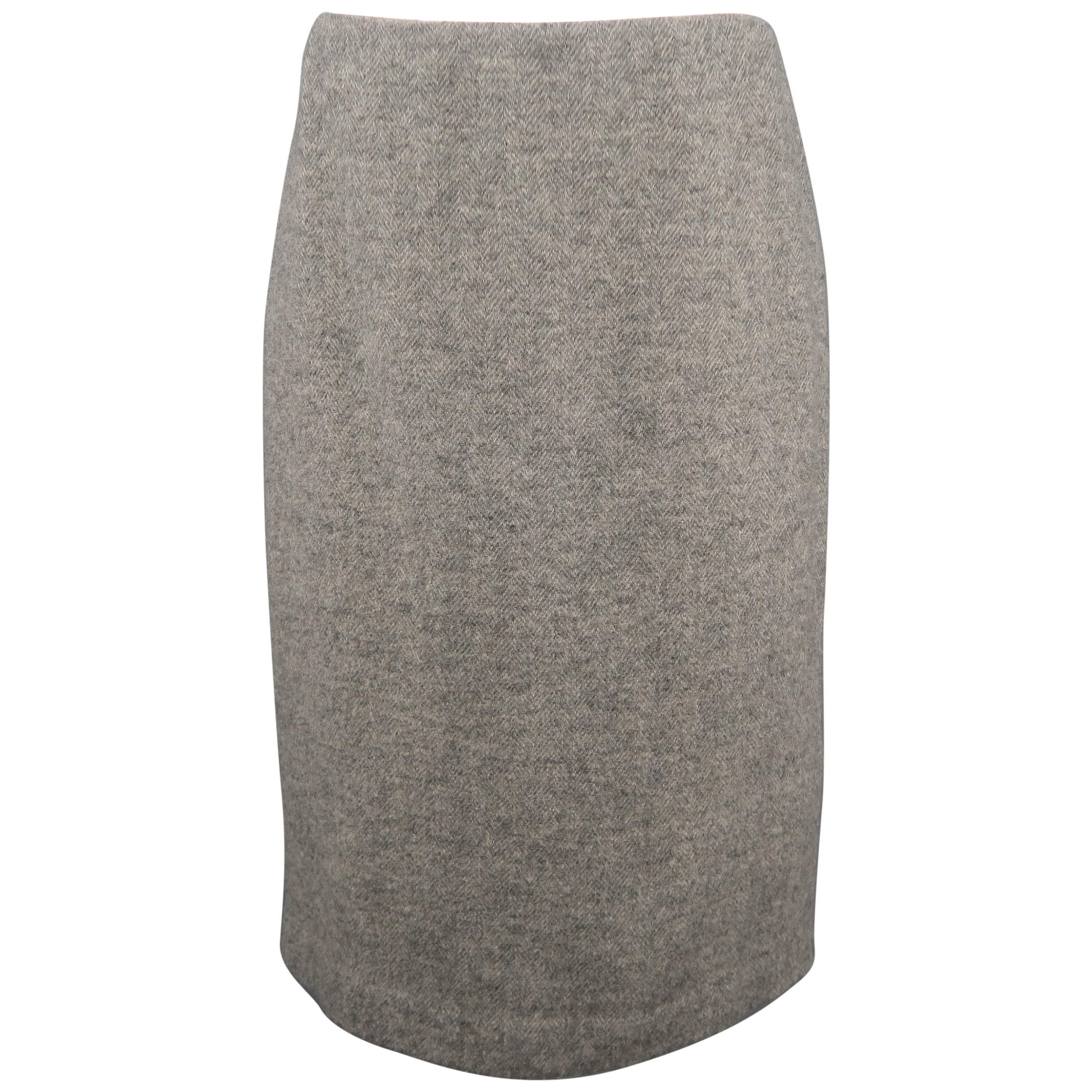 RALPH LAUREN Size 6 Grey Wool Blend Herringbone Pencil Skirt