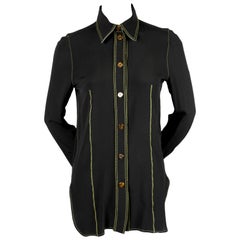 CELINE by PHOEBE PHILO black shirt with yellow topstitching and tortoise buttons