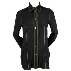 Celine by Phoebe Philo camicia nera con impunture gialle e bottoni tartaruga