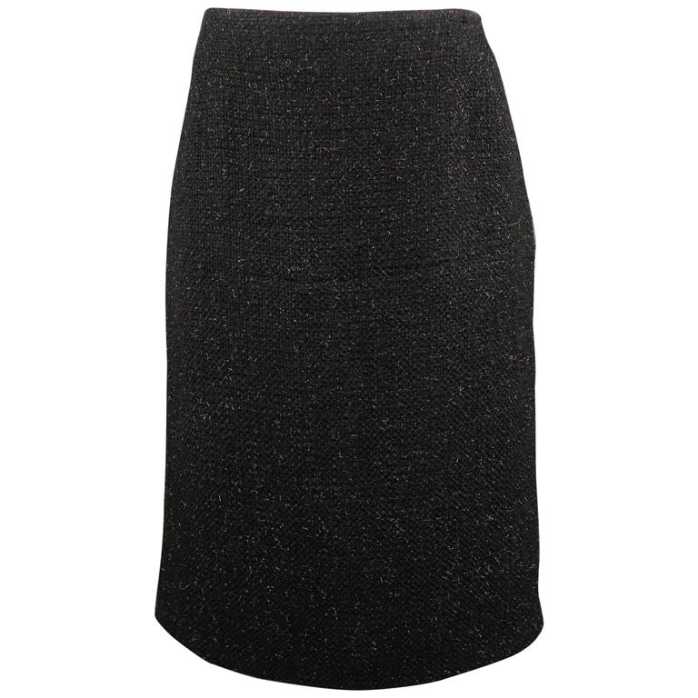 GUNEX for BERGDORF GOODMAN Size 8 Black Metallic Tweed A Line Skirt For ...