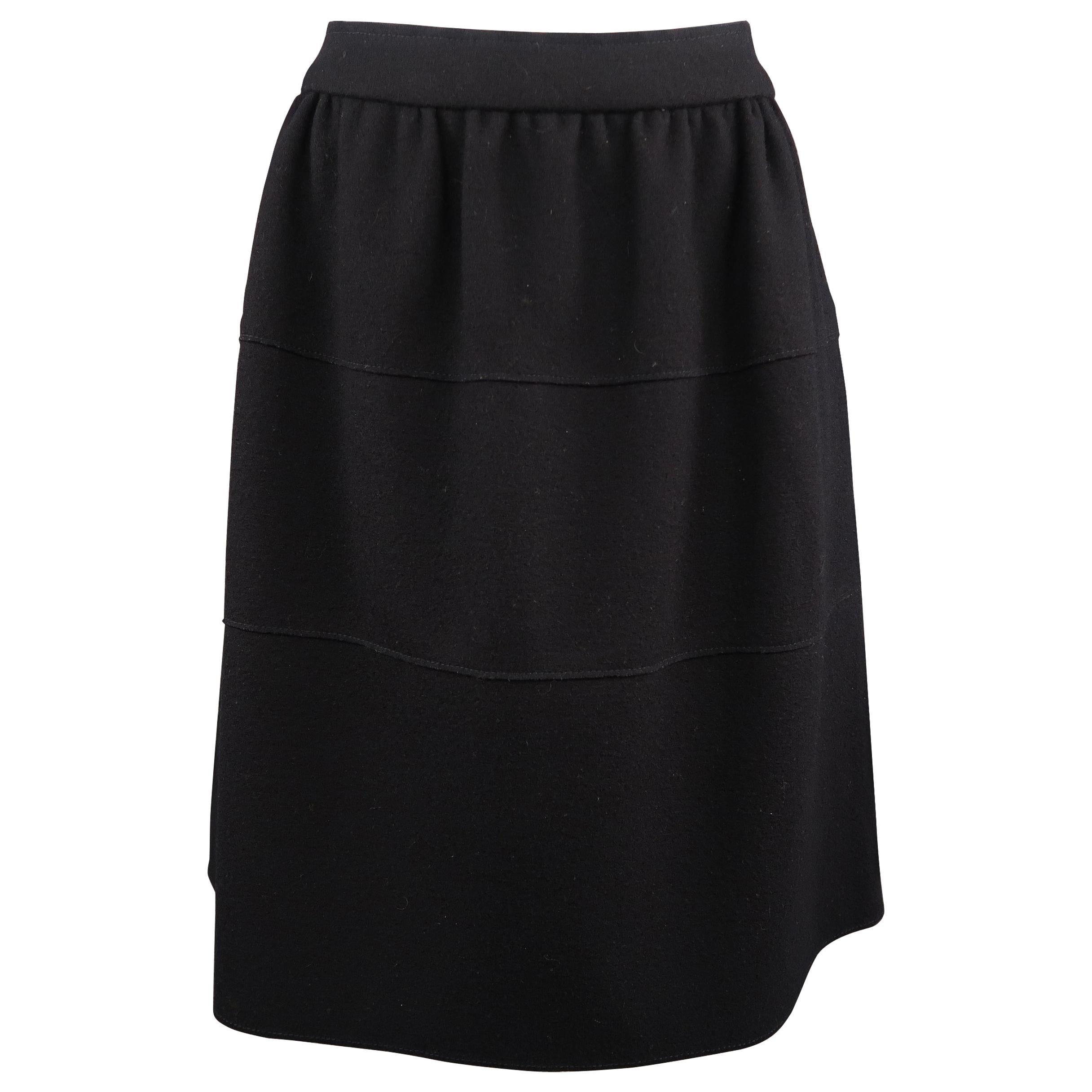 PRADA Size 4 Black Virgin Wool Gathered Circle Skirt For Sale at 1stDibs