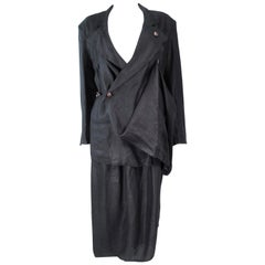 YOHJI YAMAMOTO Black Linen 2pc Draped Jacket & Pants Suit Size S M