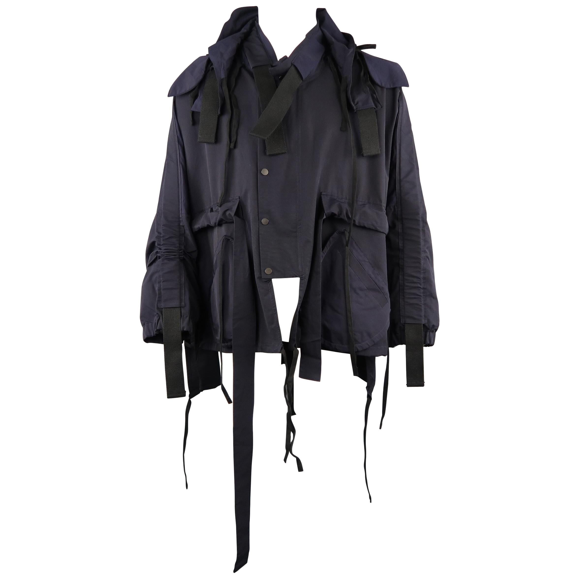 CRAIG GREEN L Navy Solid Cotton / Nylon Detachable Hood Parachute Parka