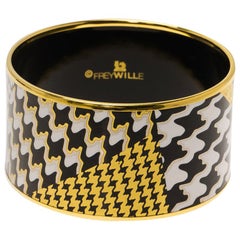 Frey Wille White, Black and Gold Tone Fire Enamel Print Gold Plated Wide Bangle 