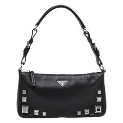 Prada Black Leather Studded Shoulder Bag