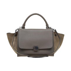 Celine Beige Leather and Suede Small Trapeze Bag