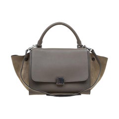 Celine Beige Leather and Suede Small Trapeze Bag