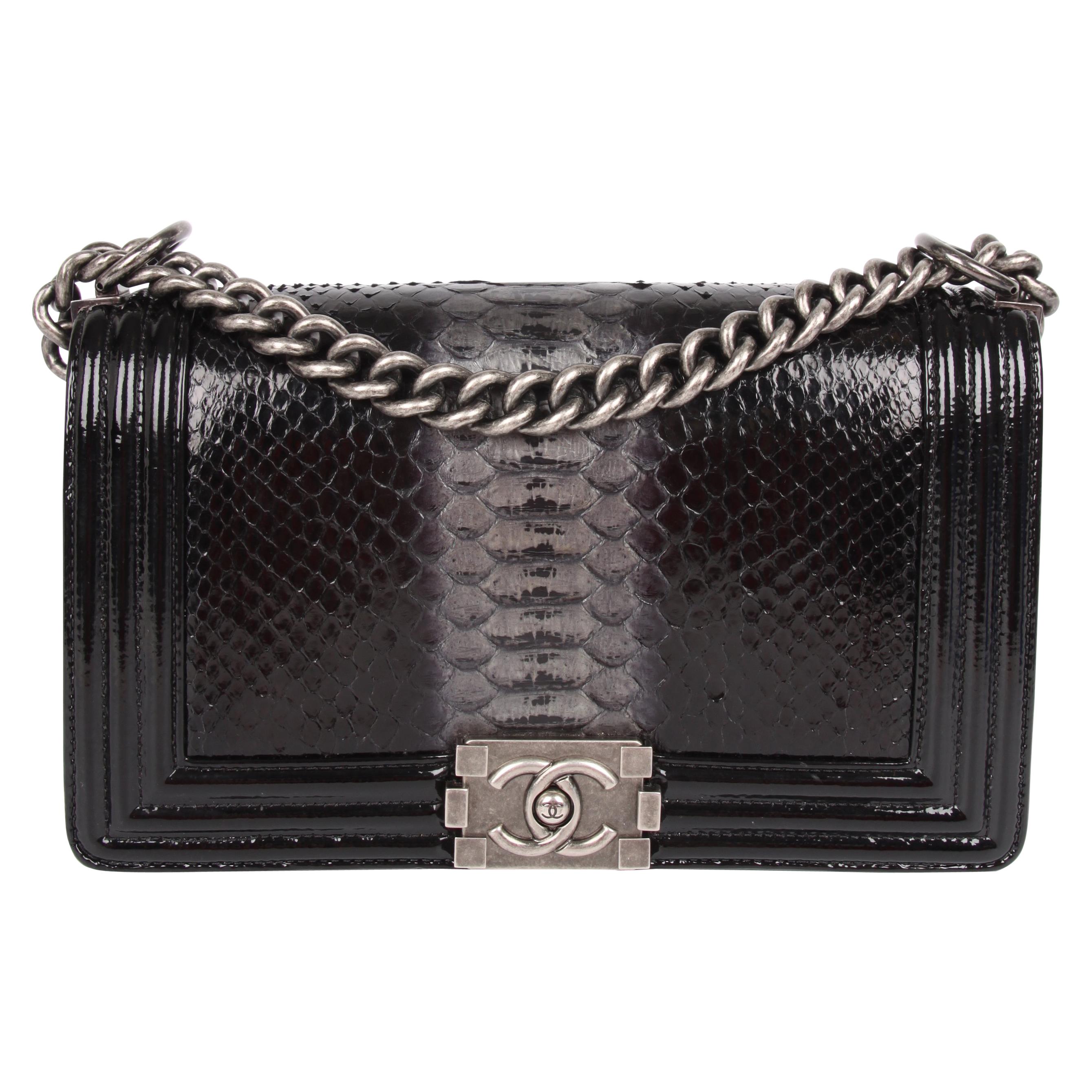 Chanel Le Boy Bag Python Leather Medium - black For Sale