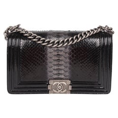 Chanel Le Boy Bag Python Leather Medium - black