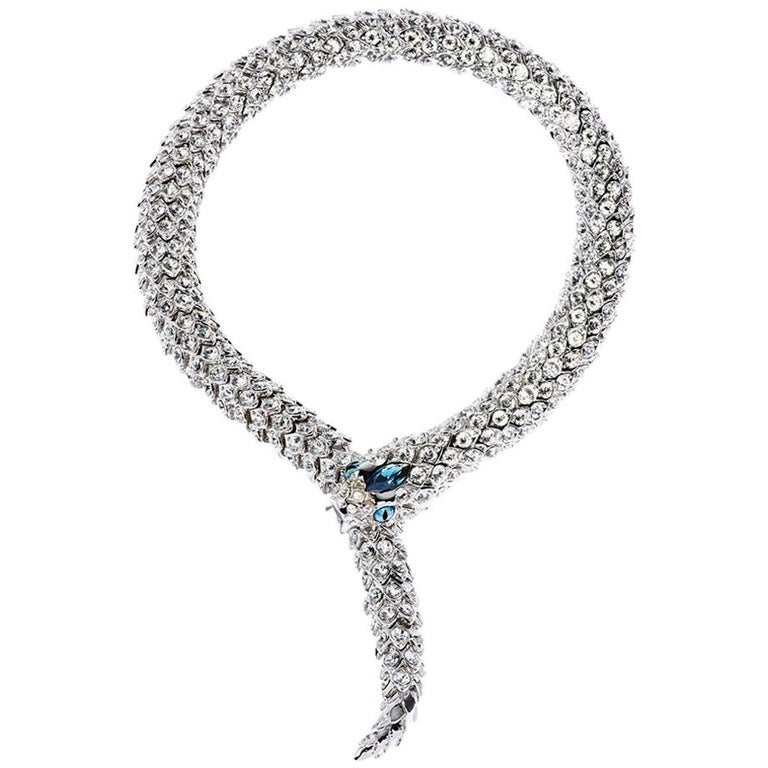 Simon Harrison Blue Crystal Snake Necklace and Bracelet For Sale at 1stdibs