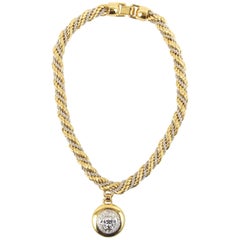 Gianni Versace 1990 Gold- und Silber-Metallseil-Seil-Halskette mit silbernem pendent