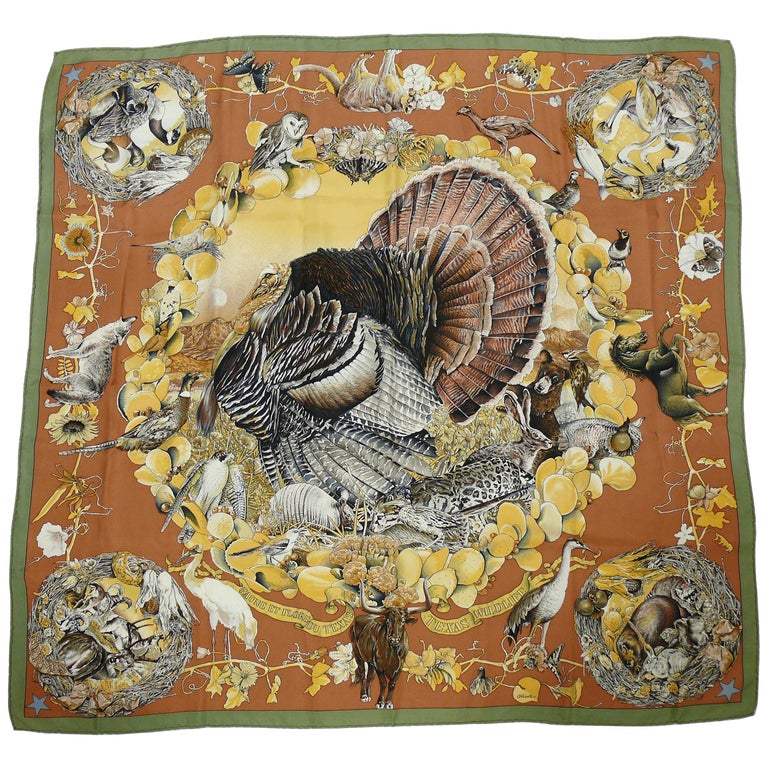 Hermes Silk Carre Scarf Faune Et Flore Du Texas By Kermit Oliver At 1stDibs