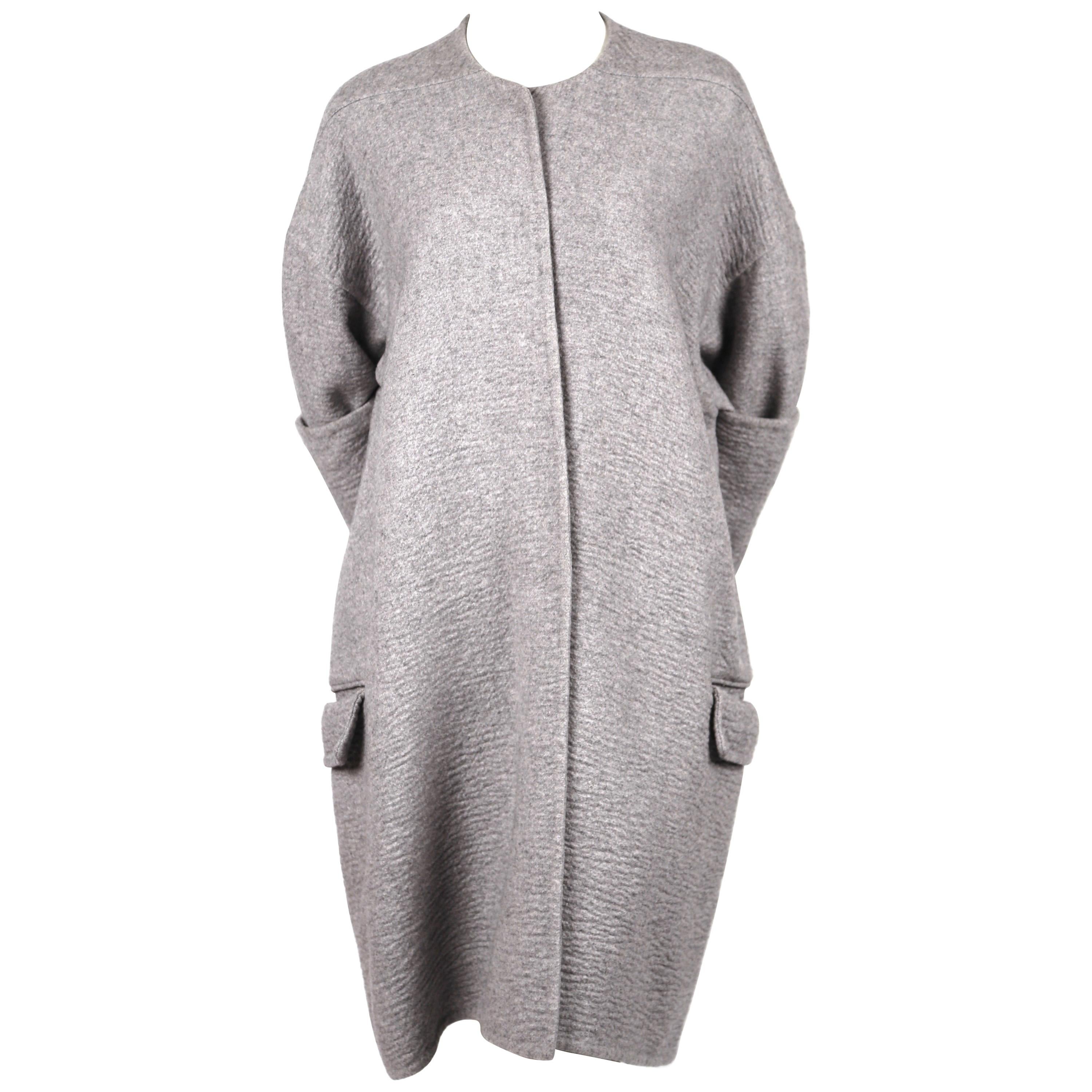 2013 CELINE by PHOEBE PHILO grey cashmere runway coat with exaggerated sleeves