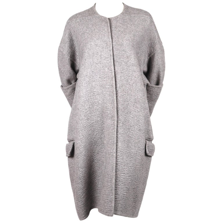 2013 CELINE by PHOEBE PHILO grey cashmere runway coat with exaggerated ...
