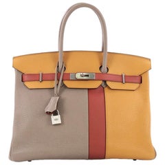 Hermes Birkin Handbag Tricolor Clemence and Swift with Brushed Palladium Hardwar