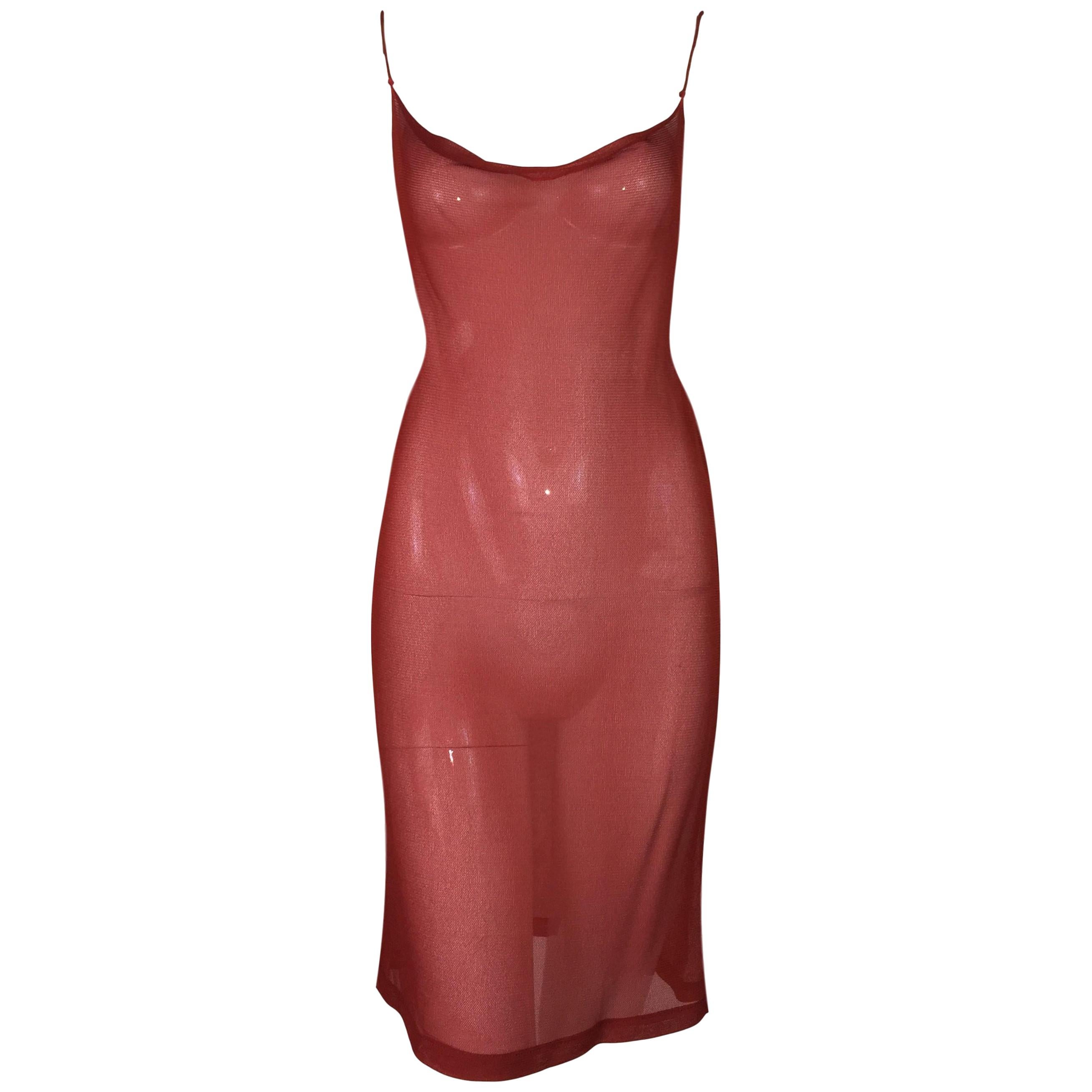 1997 Gucci by Tom Ford Sheer Red Slip Mini Dress