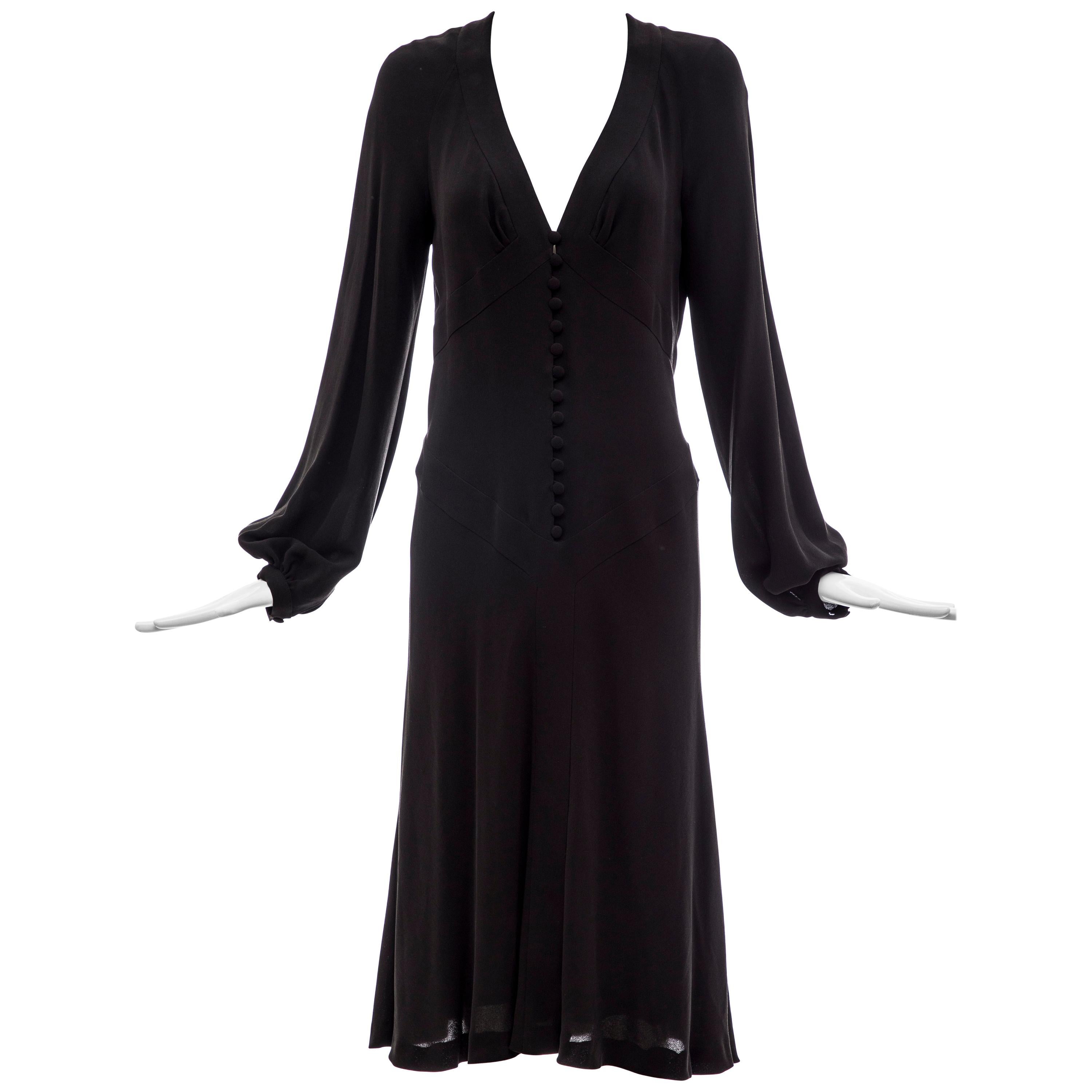 Alexander McQueen Black Silk Button Front Long Sleeve Dress, Spring 2007  For Sale