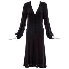 Alexander McQueen Black Silk Button Front Long Sleeve Dress, Spring 2007 