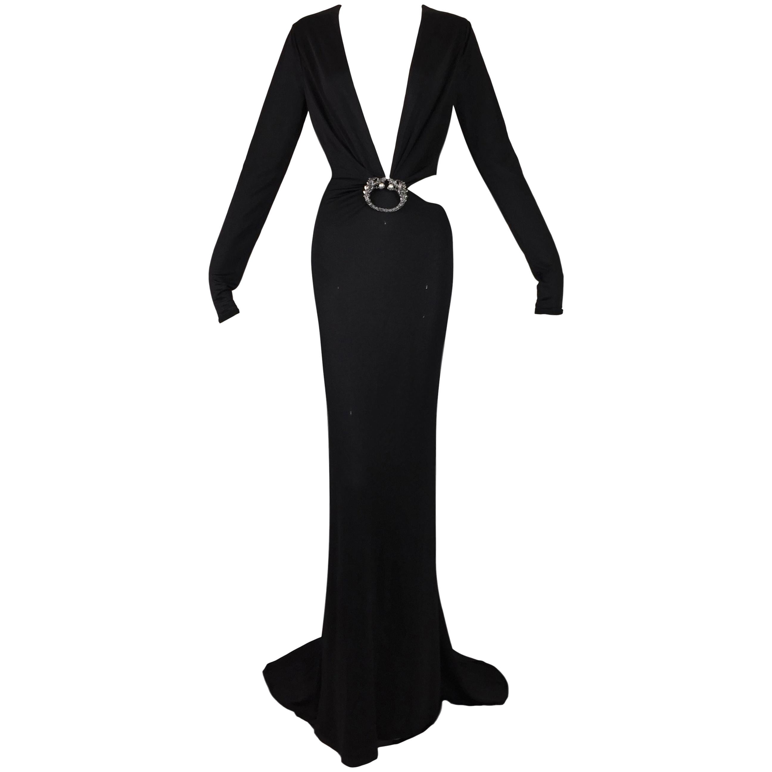 F/W 2004 Gucci by Tom Ford Runway Black Plunging Dragon Gown Dress